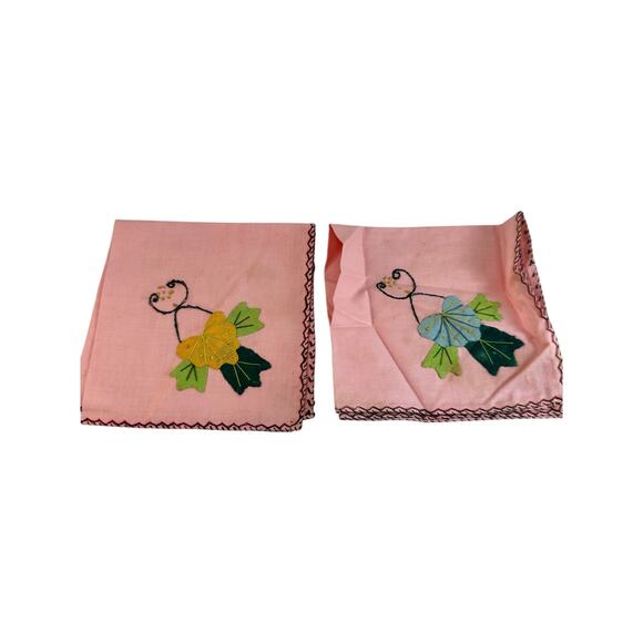 6 Vintage Embroidered Appliqued Handkerchiefs 2 yellow, 4 pink - Picture 3 of 4